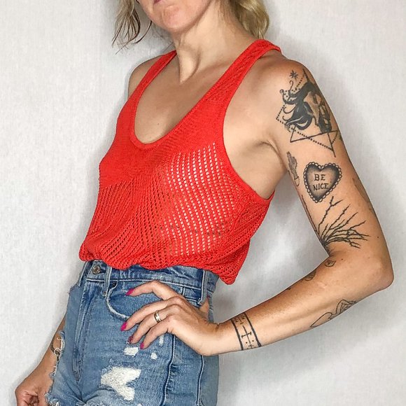 Coral Orange-y Red Mesh Tank Top Cover Up | Apt9 - Picture 5 of 13